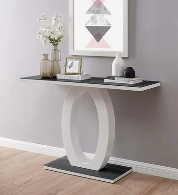 Sleek High Gloss Console Table with Tempered Glass Top, Slim Hallway Desk - Image 1 of 4