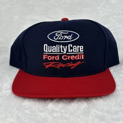 Vintage Dale Jarret Ford Quality Racing NASCAR Snapback Cap USA Red Blue 90's - Image 1 of 4