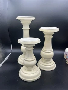Set Of 3 Pillar Candle Holders Cream Color 11 1/2”, 9 1/4”, 7 1/2” - Picture 1 of 10