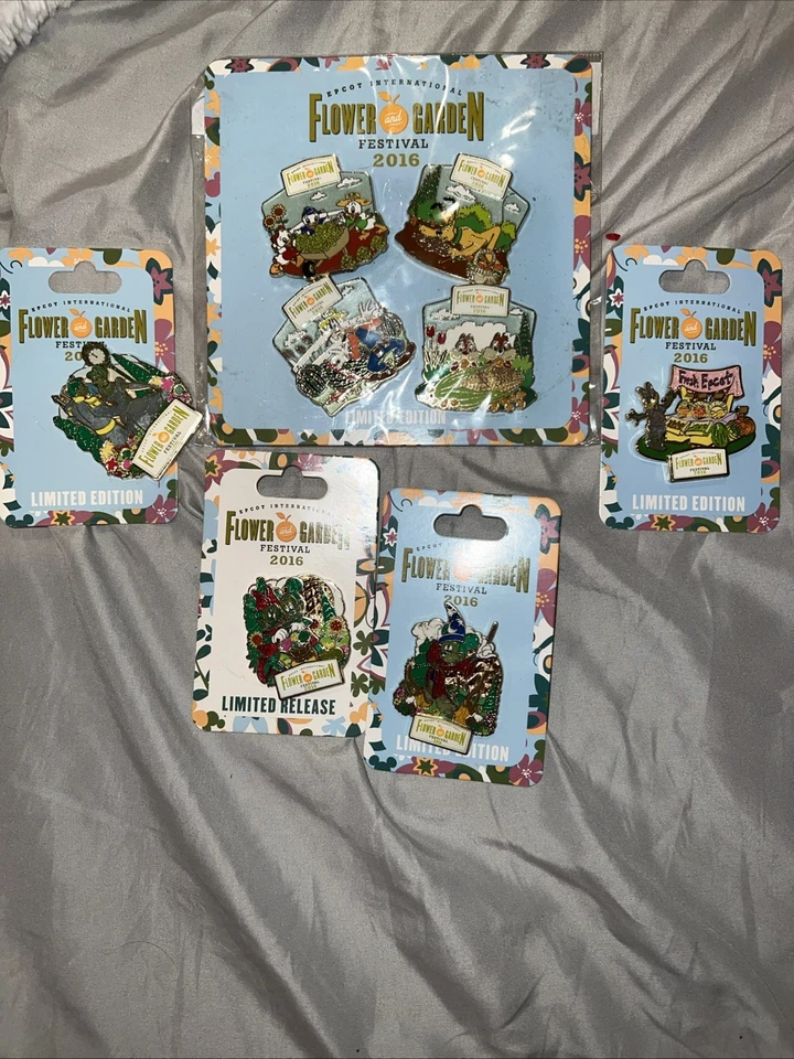 Juego de 4 prendedores Disney Epcot Flower and Garden Festival 2016 - LE 500 y 3 extra Foto 1 de 1