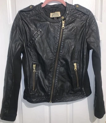 Women’s MANGO black 100% Sheep Leather jacket Size Eur Medium - Image 1 of 4