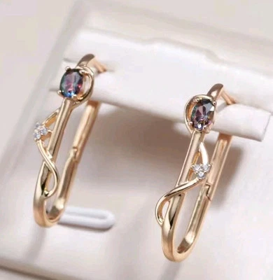 Luxus Ohrringe Huggie Creolen 585er Rolled Roségold Walzgold Blumenform Zirkonia - Bild 1 von 4