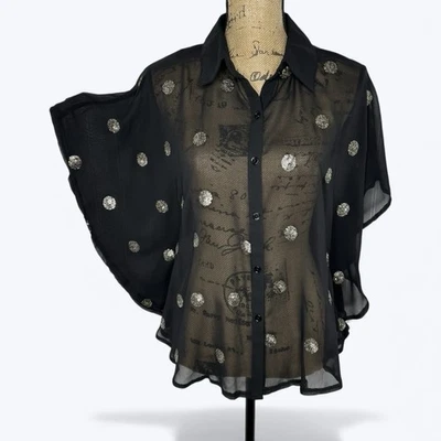 Nuevo Top Directrions Lentejuelas Transparentes Talla L Negro Manga Capa Vacaciones Glamour Año Nuevo Foto 1 de 4