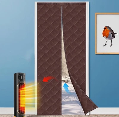 Cortina de puerta térmica magnética, cubierta aislante - (marrón, se adapta a tamaños 36" x 82") Foto 1 de 4