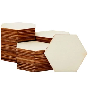 60Pack Unfinished Wooden Hexagon Pieces for DIY Crafts 3Inch Cutouts for Wood Bu - Picture 1 of 9