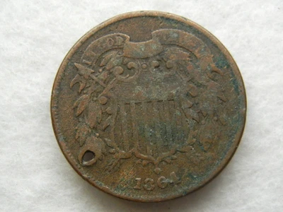 1864 two cent piece old copper US coin - Image 1 of 2