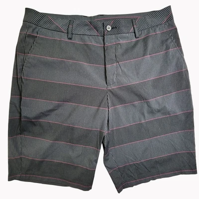 Puma Mens Woven Golf Shorts 38 Waist Striped Pattern Gray Pink Polyester - Image 1 of 4