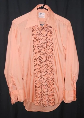 Vintage Ruffle Tuxedo Shirt Peach After Six Formal Dance Wedding Prom S2 Small - Image 1 of 4