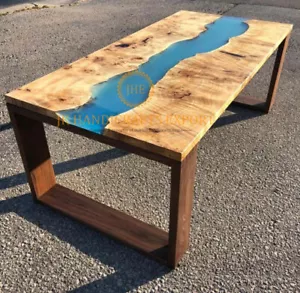 Made to Order Ocean Blue Epoxy Resin Custom Dining Table Top Christmas Decor - Picture 1 of 6