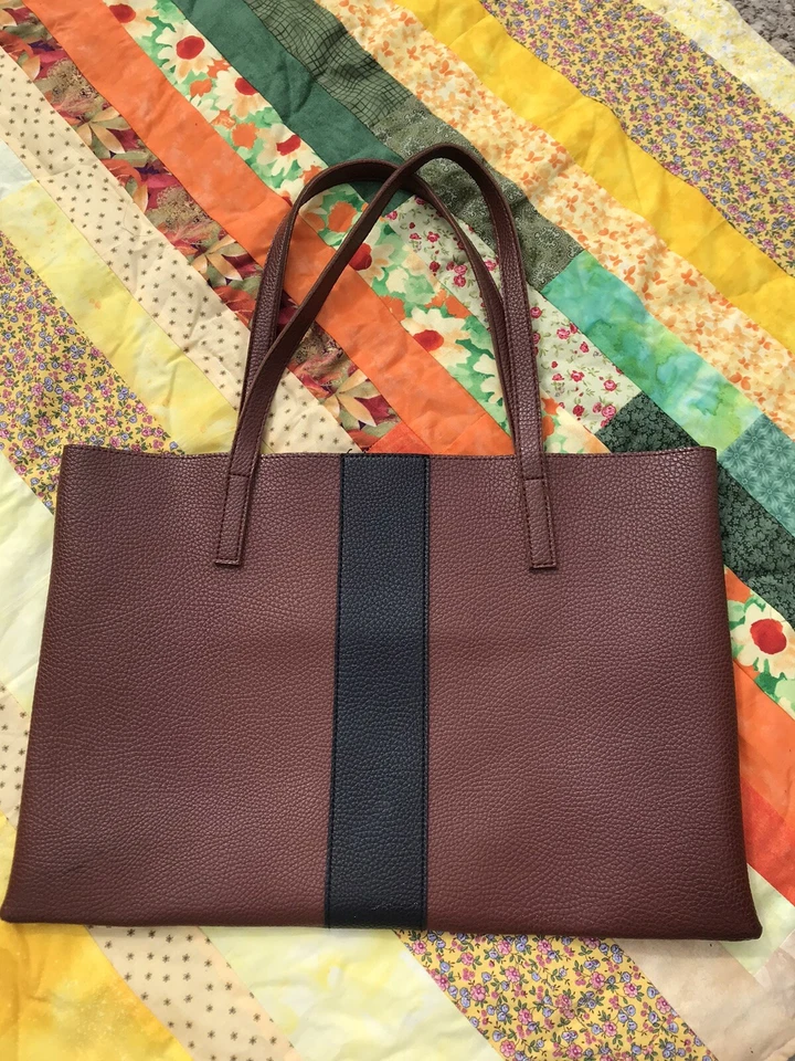 Vince Camuto Cuero Hombro Elegante L Bolso de Mano Marrón y Negro Rayas Foto 1 de 4
