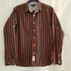 Mens Hilfiger Denim Orange/Navy Striped Roll Up LS Shirt with Contrast Cuff XL - Picture 1 of 8