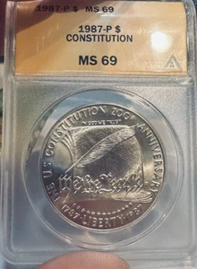 1987-S Silver US Constitution $1 ~ ~ ANACS MS69 ~ ~ Stunning Coin! - Picture 1 of 5