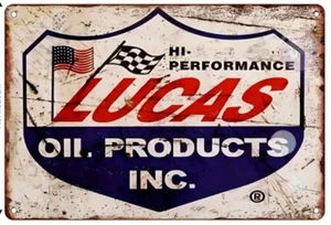 HI-PERFORMANCE LUCAS OIL PRODUCTS INC. LOGO TIN METAL SIGN 8"X12" GARAGE ART - Picture 1 of 1