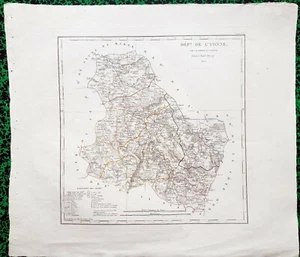 Dépt 89 - Atlas Royaume de France Rare Carte Aquarellée 45x40 cm + Texte - 1825 - Picture 1 of 2