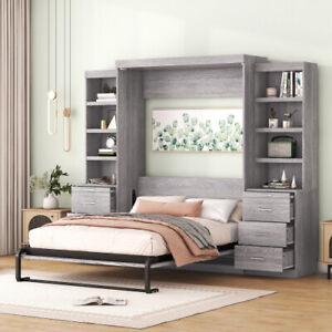 Murphy Wall Bed with Storage Drawer & Bookshelves Cabinet Bed Twin Full Size Bed
