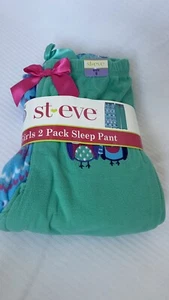 2 Pack Pajama Pants Girls 8 Green Blue With Owls Sleep Bottoms Fleece Soft Sleep - Picture 1 of 2