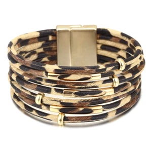 LEOPARD PRINT FAUX LEATHER UNICEX FASHION BRACELET UK SELLER - Picture 1 of 4