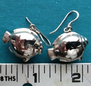 Sterling Silber Puffy Fisch Französisch Haken Ohrringe #1318 - Bild 1 von 5