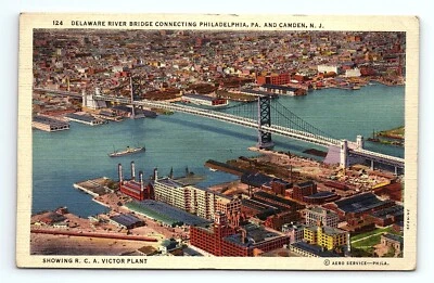 Delaware River Bridge Philadelphia PA Camden New Jersey NJ VTG Postcard - Image 1 of 2