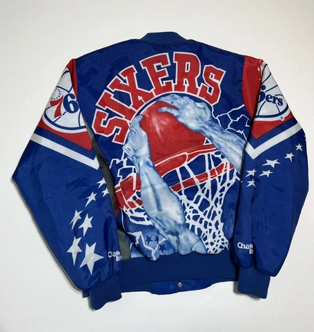 Vintage 90s NBA Philadelphia 76ers Sixers Chalk Line Fanimation Satin Jacket L Cover