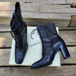 Vintage 90s y2k Steampunk Granny Punk Black Leather Lace-up Heeled Ankle Boots