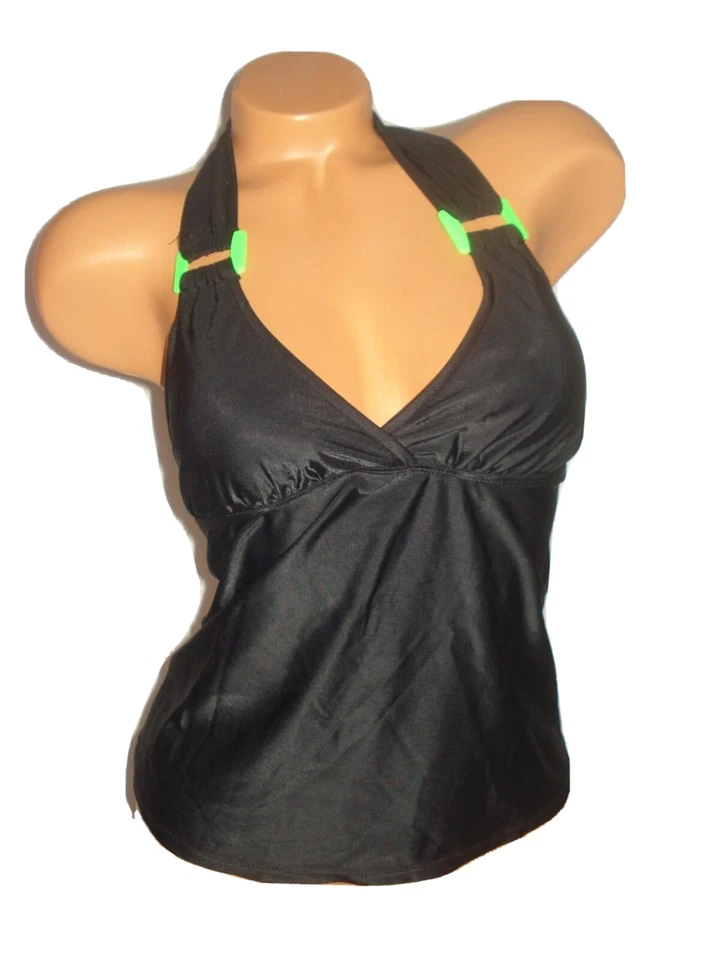 Tankini de natación Jaclyn Smith sin mangas liso negro verde lazo talla 8 sólido nuevo Foto 1 de 3