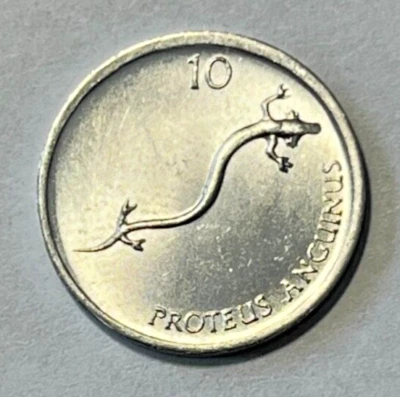 1993 Slovenia 10 stotinov Coin Proteus Salamander Lizard Animal Wildlife - Image 1 of 2