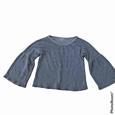 CASLON Cropped Sweatshirt Gray Long Bell Sleeve Womens XS  Raw Hem - Image 1 of 4