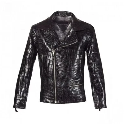 Alligator Leather Jacket For Men's Cow-skin With Crocodile Embossed Size Small - Image 1 of 4