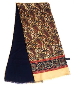 Art Institute of Chicago Mens Paisley Silk Neck Muffler Scarf Navy Wool Lined - Picture 1 of 2