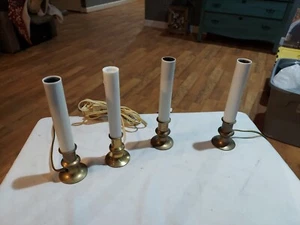 Vintage Brass Candlestick Electric Window Candle Lights Set of 4 Plus 3 Way Can - Picture 1 of 8