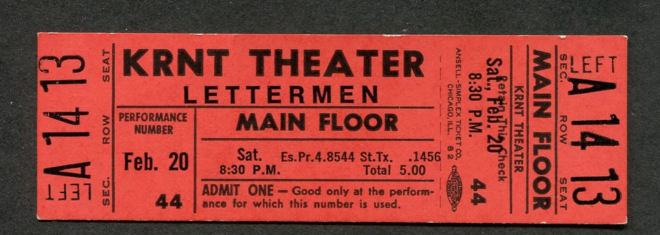 Original 1970 Lettermen Unused Concert Ticket Des Moines IA Traces Memories - Image 1 of 1