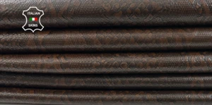 BROWN ANTIQUED RUSTIC SNAKE EMBOSSED ON Lamb Leather 2 skins 14sqf 1.3mm C5101 - Picture 1 of 7