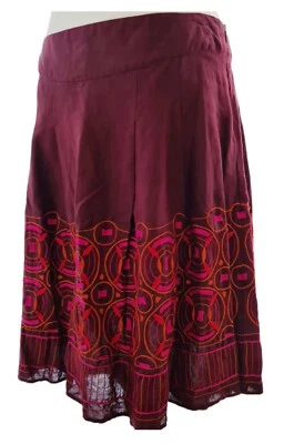 Great Plains London Linen Skirt Burgundy Ladies Size 16 Embroidery - Image 1 of 4