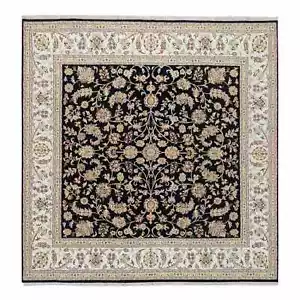 8'2"x8'2" Midnight Blue Pure Wool Nain 250 KPSI Hand Knotted Square Rug R64731 - Picture 1 of 11