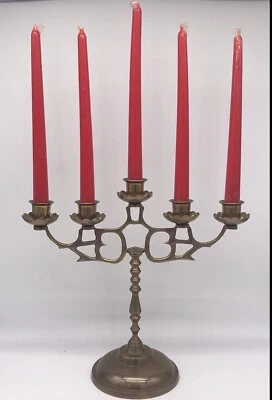 Candelabro de latón, candelabro, 5 velas, vintage surcoreano Foto 1 de 4