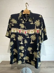 Men’s Campa Moda Rayon Black Sz L Floral Hawaiian Aloha Island Button Shirt - Picture 1 of 7