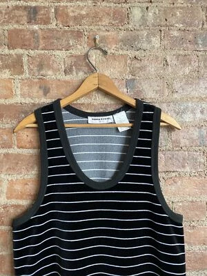 Vintage Sonia Rykiel Women’s Velour Tank Tee, Sz XL, Black/White Stripes France - Image 1 of 4