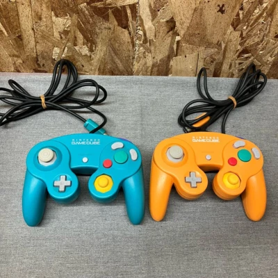 Nintendo GameCube Controller  Emerald Blue and Orange DOL-003 Set Japan Used - Image 1 of 4