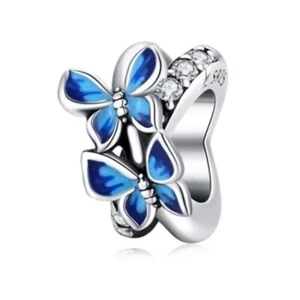 SOLID Sterling Silver Sparkling Blue Butterfly Spacer Charm by YOUnique Designs - Bild 1 von 2