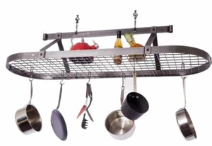 Eclume Pot Rack $770 3' Oval Ceiling Pot Rack with Hooks in Hammered Steel - Picture 1 of 2