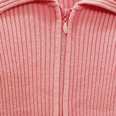 Sweater Size L Rhinestone Zipper Pink Coral Cottagecore Glitz Dopamine Y2K Chic - Image 1 of 4