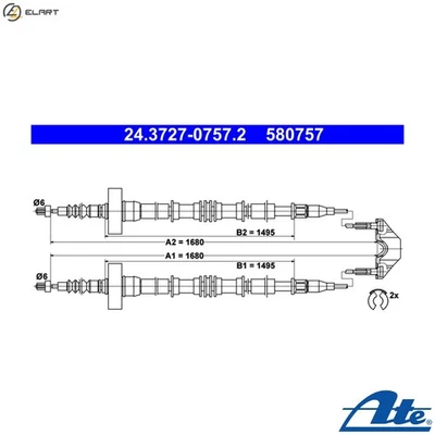 CABLE PULL PARKING BRAKE 24.3727-0757.2 FOR VAUXHALL ZAFIRA/Mk OPEL 4cyl 1.8L - Image 1 of 4