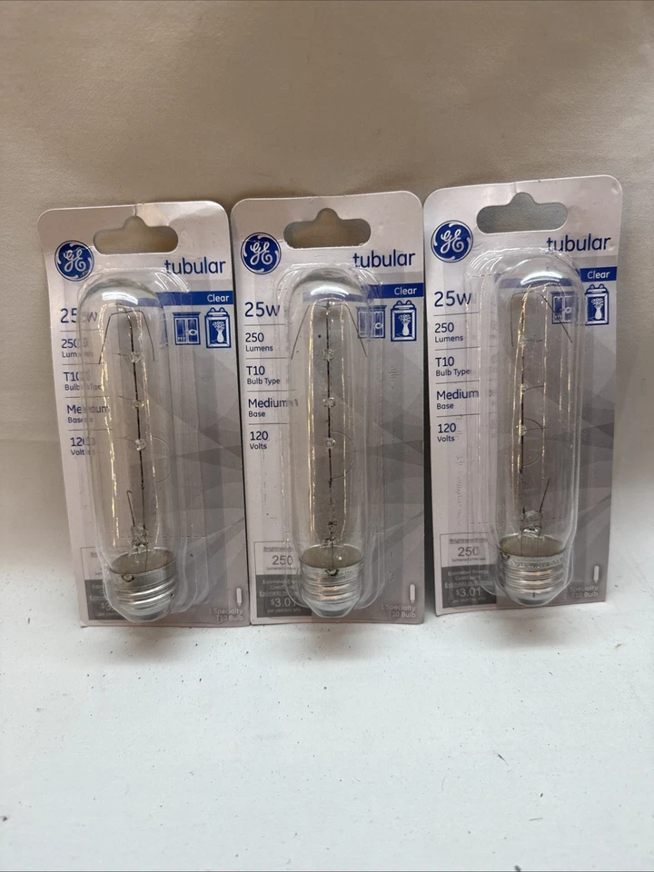 3 Pack GE 40-Watt Frosted Appliance T10 Tubular 5" Light Bulbs 250 Lumens Clear - Image 1 of 2