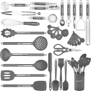 32-Piece Silicone Kitchen Utensils Set with Holder & Stainless Steel Handles - Picture 1 of 12