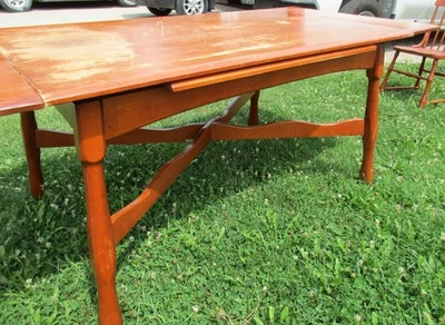 Mesa Dallas WR vintage/antigua, mesa de arce con extensibles, muebles de madera Foto 1 de 4