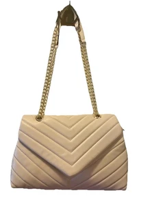 Beige weich gesteppt Kette Schulterriemen Geldbörse Handtasche Reißverschluss Geldbörse Magnetclip - Bild 1 von 19