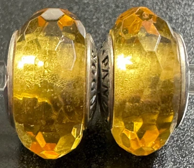 (PAIR) PANDORA Sterling Silver Golden Yellow Fascinating Faceted Murano 791629 - Image 1 of 4