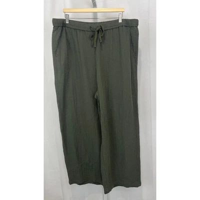 EILEEN FISHER Wide Leg Pants High Rise Organic Cotton Lofty Gauze Green 2X Plus - Image 1 of 4