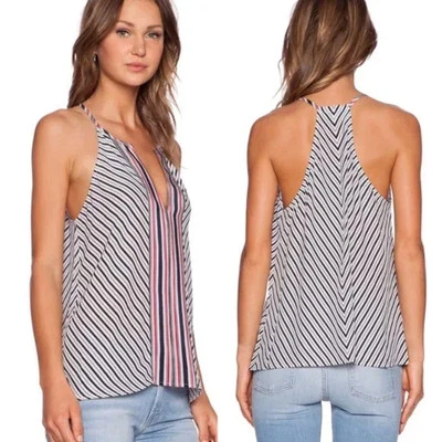 Joie Size XXS Striped Mahaut 100% Silk Tank Top V-Neck Sleeveless - Image 1 of 4